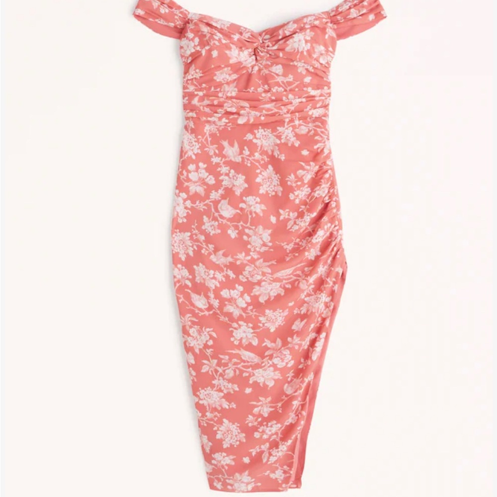 Coral floral off the shoulder dress | Abercrombie & Fitch | Women’s S